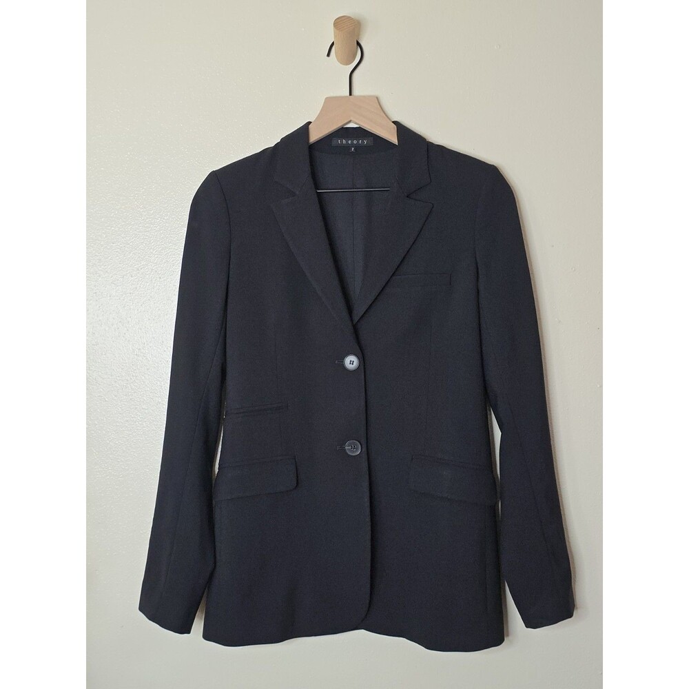 Theory Katharine Tailor Blazer Womens 2 Black Wool Stretch Made USA Jacket